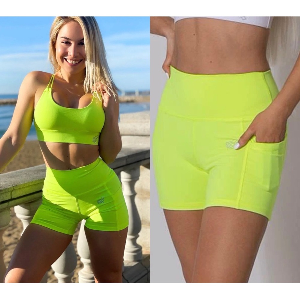 Jed North set (crop top + short cycling shorts) Size XS, neon yellow
